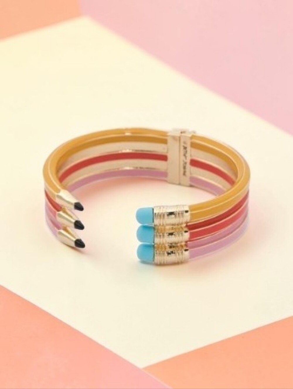 NEW Betsey Johnson Triple Pencil Hinge Bangle Bracelet Gold Tone Length 6.5" NWT - Picture 6 of 6